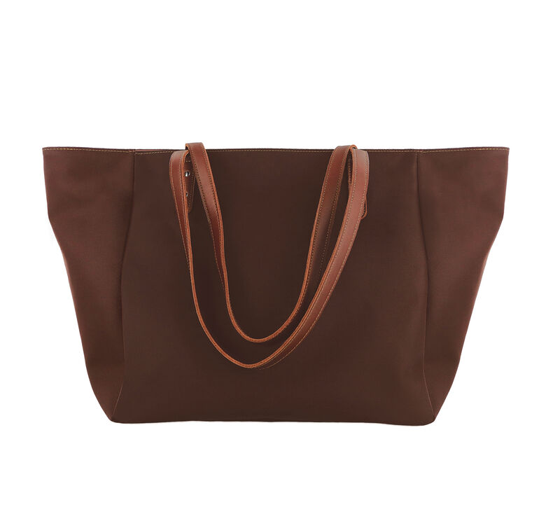 CANVAS & LEATHER TOTE W/FABRIC FRONT
