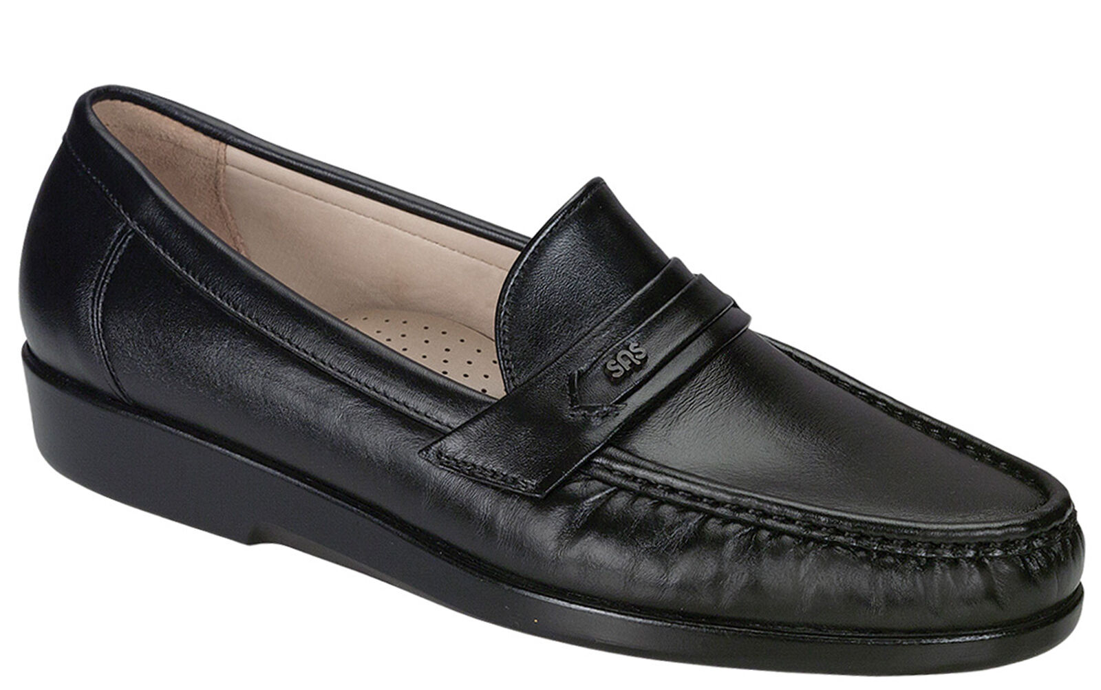 black leather slip on loafers